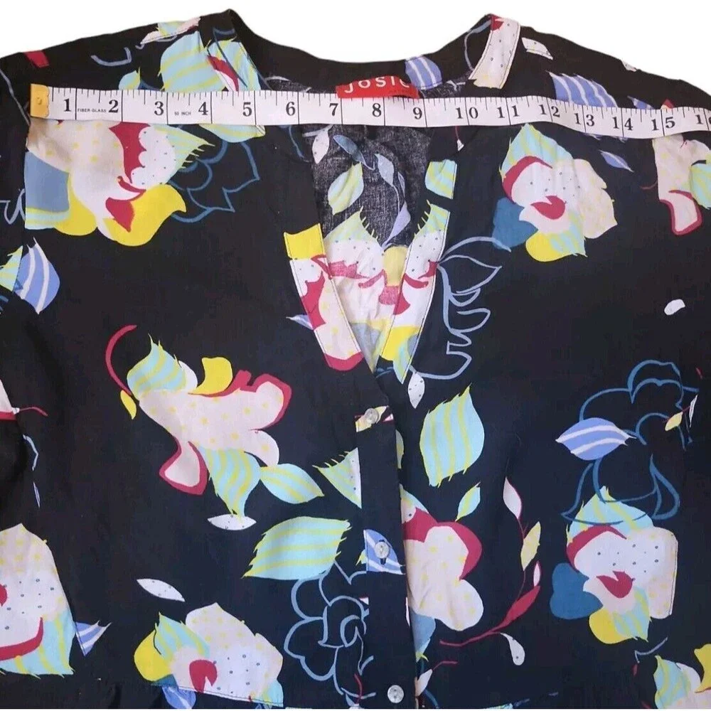 Josie Natori Floral Beach Artsy Minidress Womens Small Black Button Down Spring